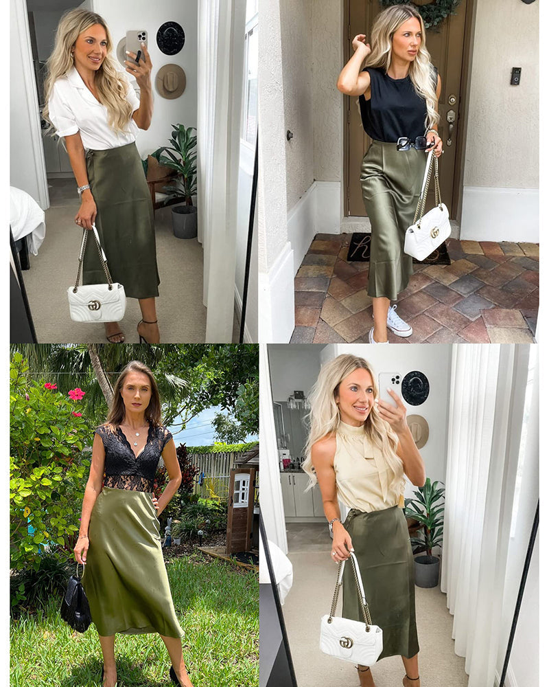 Eleanor | Elegant Satin Midi Skirt