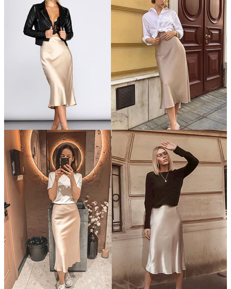 Eleanor | Elegant Satin Midi Skirt
