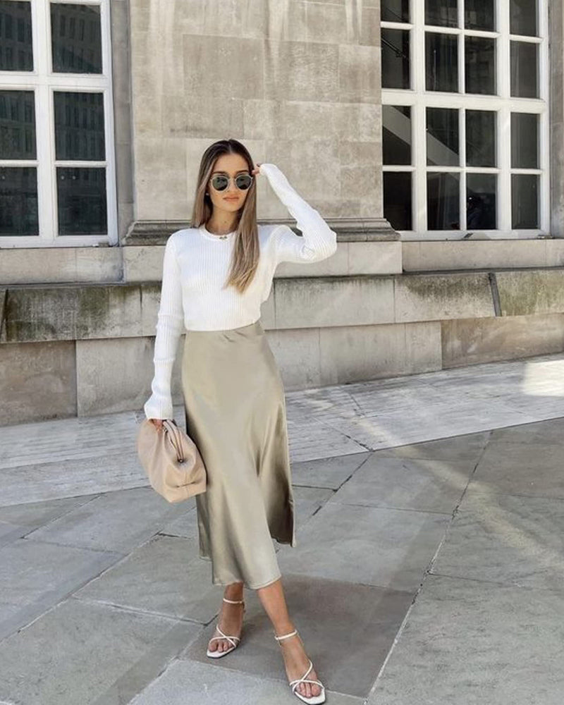Eleanor | Elegant Satin Midi Skirt