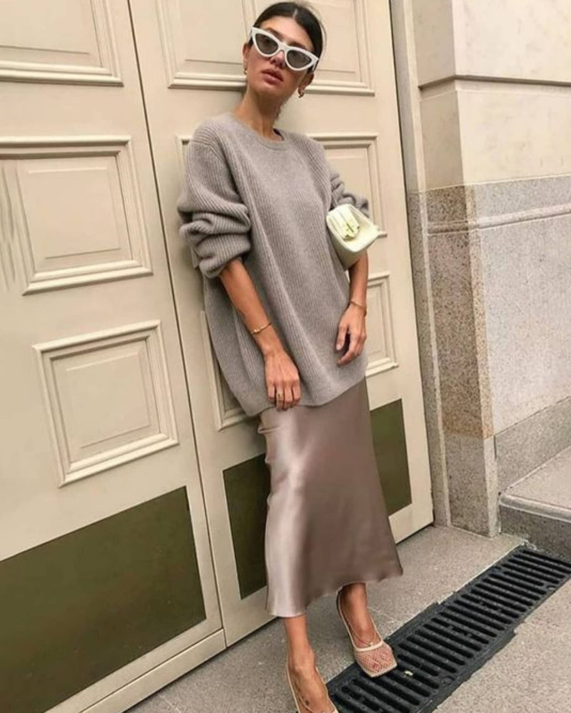 Eleanor | Elegant Satin Midi Skirt