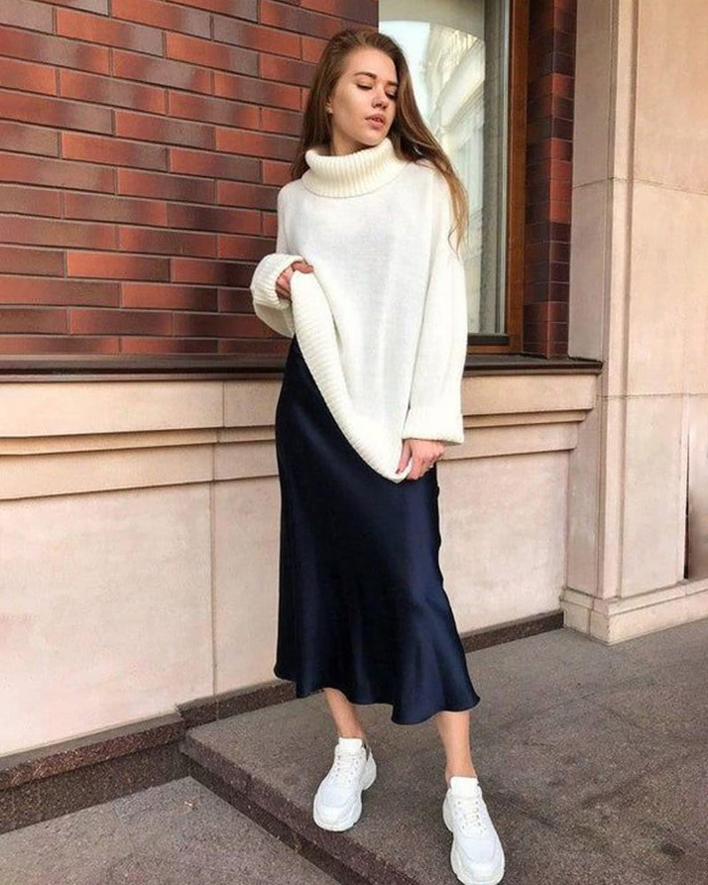 Eleanor | Elegant Satin Midi Skirt