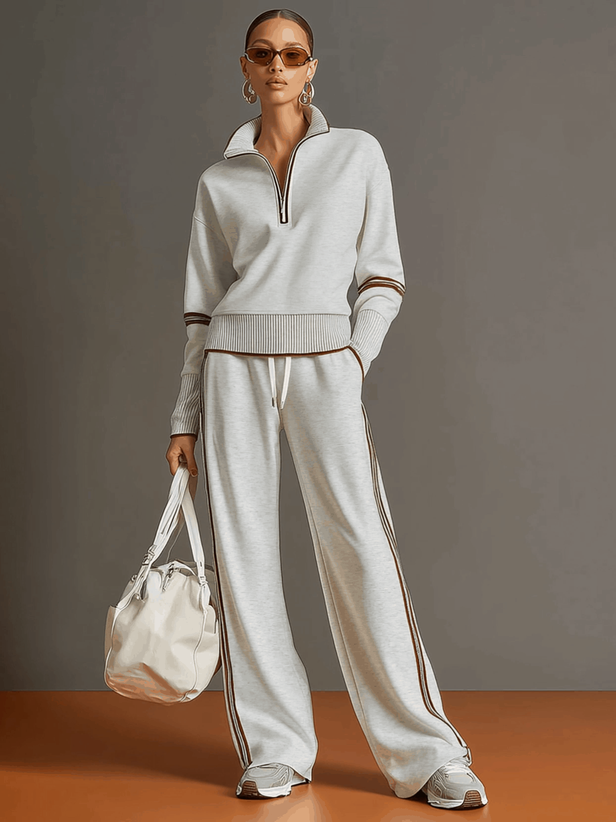 Mariette | Elegant Lounge Set With a Zipup & wide-leg trousers