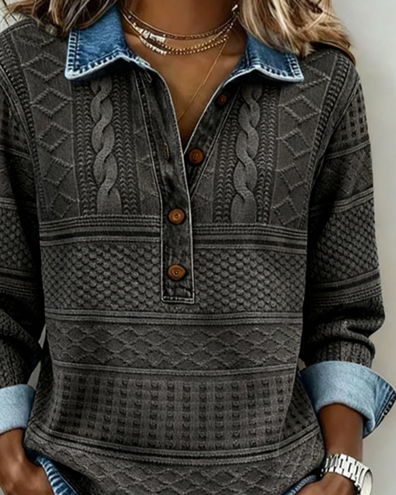 Amelia | Sweatshirt from Woven Jersey with Denim Details