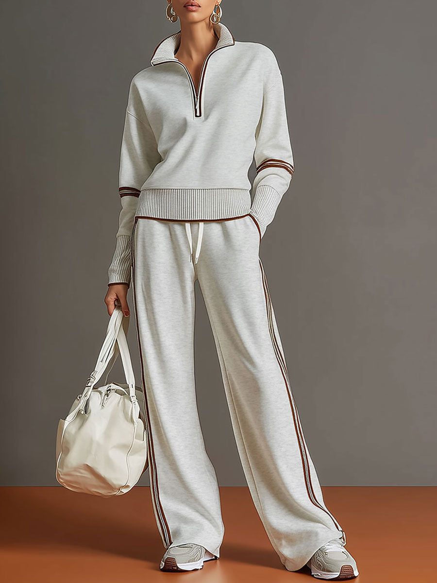 Mariette | Elegant Lounge Set With a Zipup & wide-leg trousers