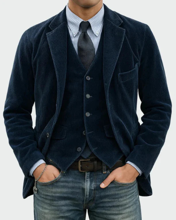 Timo | Two-Piece Set: Blazer and Waistcoat with Ribbed Pattern