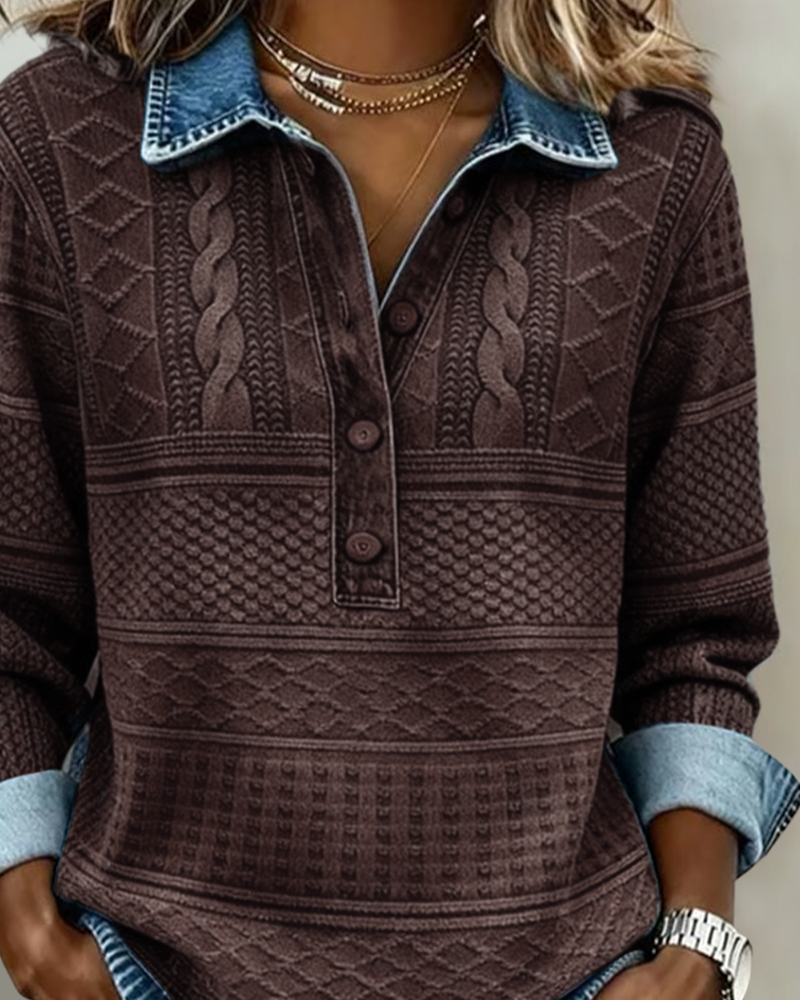 Amelia | Sweatshirt from Woven Jersey with Denim Details