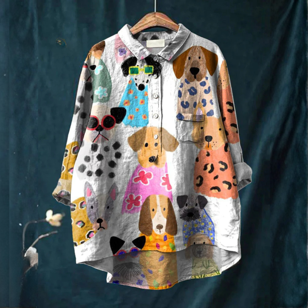 Teresa | Vibrant Lightweight Dogprint Blouse