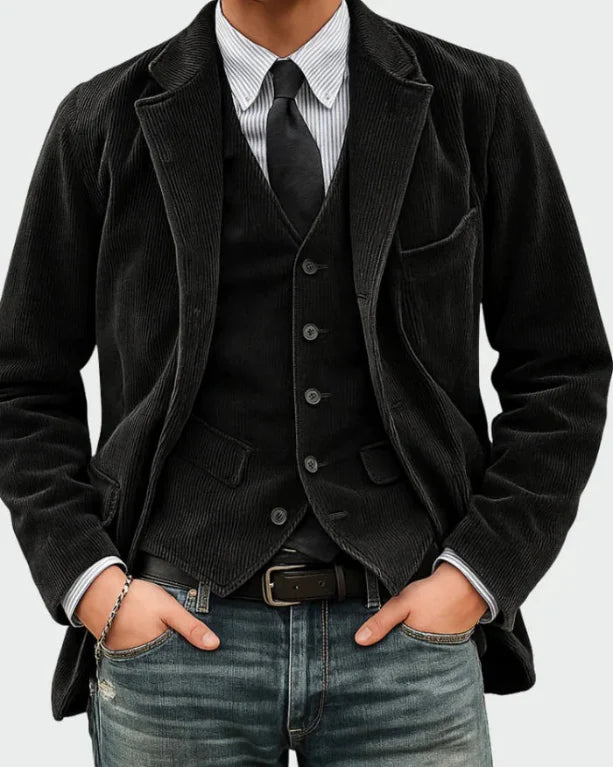 Timo | Two-Piece Set: Blazer and Waistcoat with Ribbed Pattern
