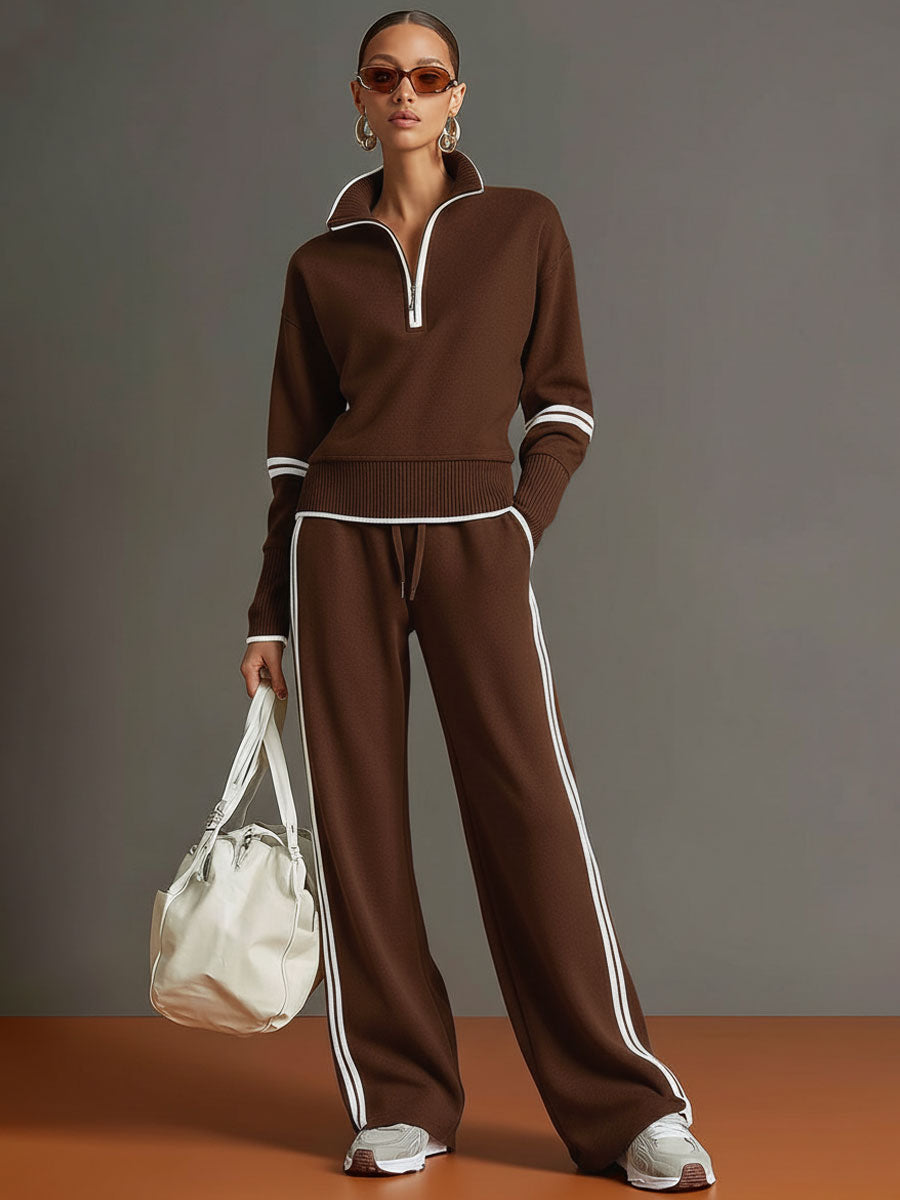 Mariette | Elegant Lounge Set With a Zipup & wide-leg trousers