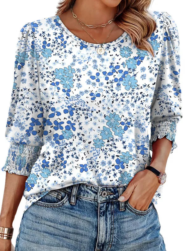 Emily | Women's blouses with an elegant casual look, three-quarter sleeves and pleated cuffs.