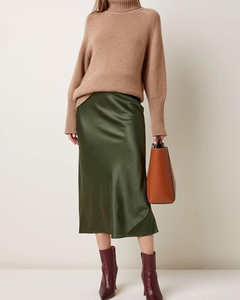 Eleanor | Elegant Satin Midi Skirt
