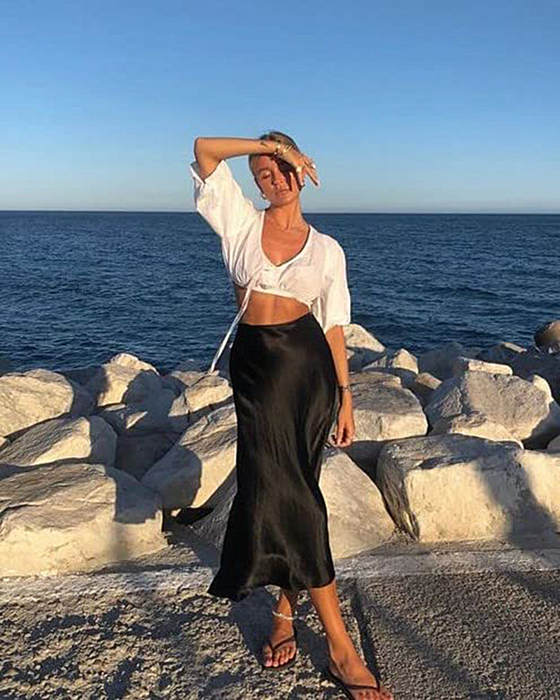 Eleanor | Elegant Satin Midi Skirt