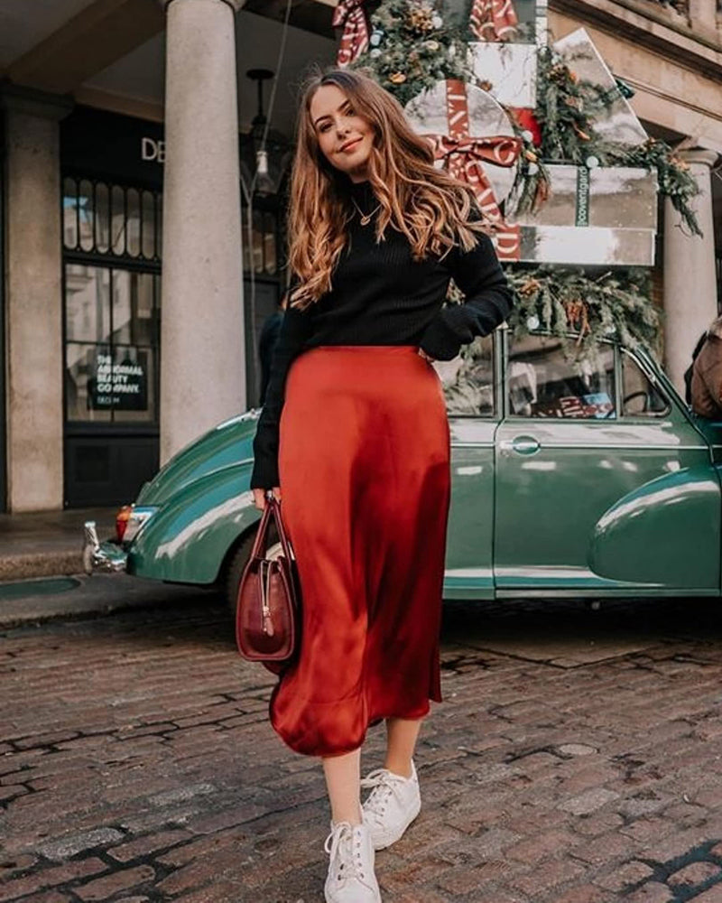 Eleanor | Elegant Satin Midi Skirt