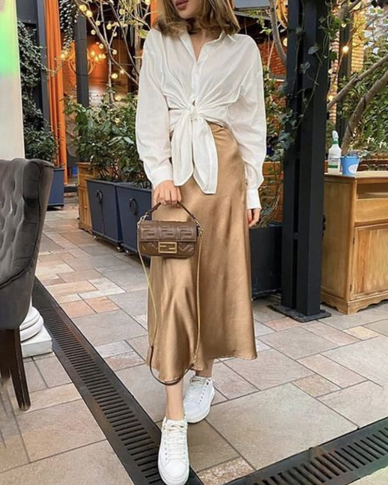 Eleanor | Elegant Satin Midi Skirt