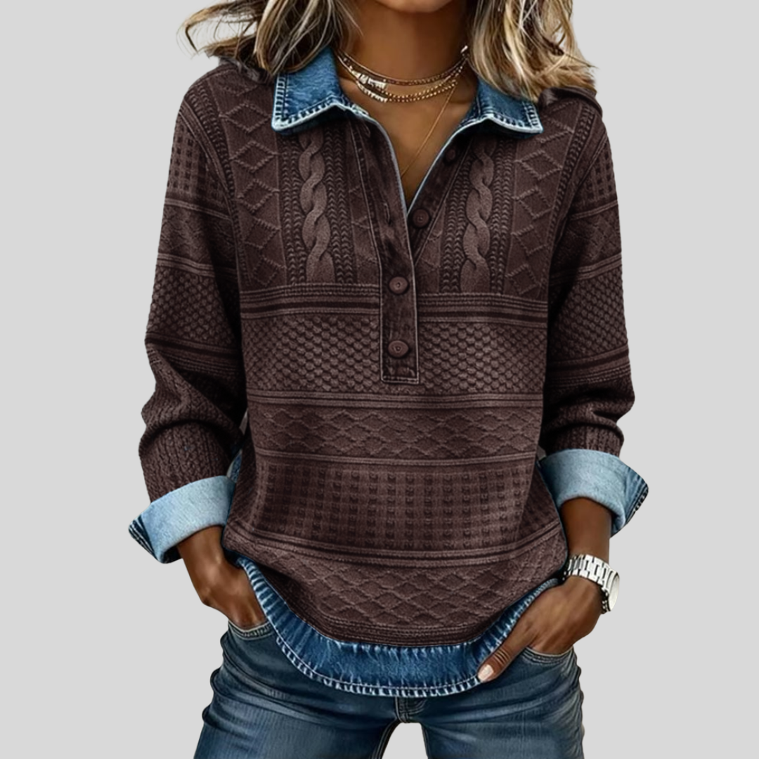 Amelia | Sweatshirt from Woven Jersey with Denim Details
