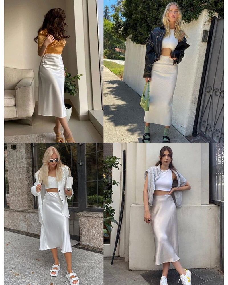 Eleanor | Elegant Satin Midi Skirt