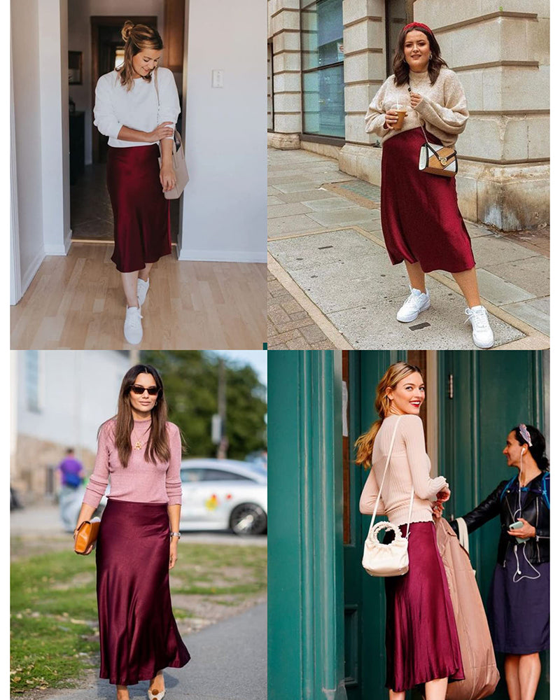 Eleanor | Elegant Satin Midi Skirt