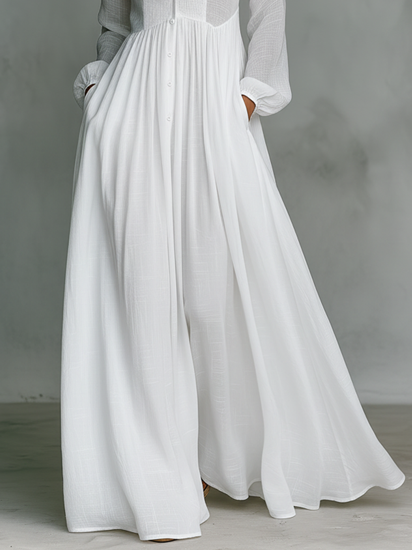 Elindra | Maxi Dress in Minimalist Style with Patchwork, High Collar and Long Sleeves