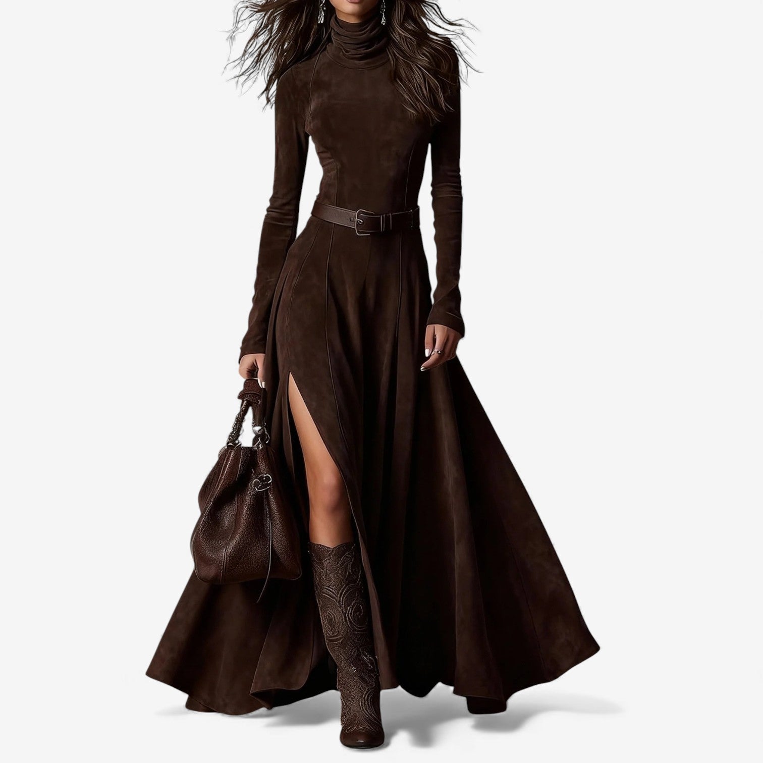 Marissa | Long Dress in Suede Look