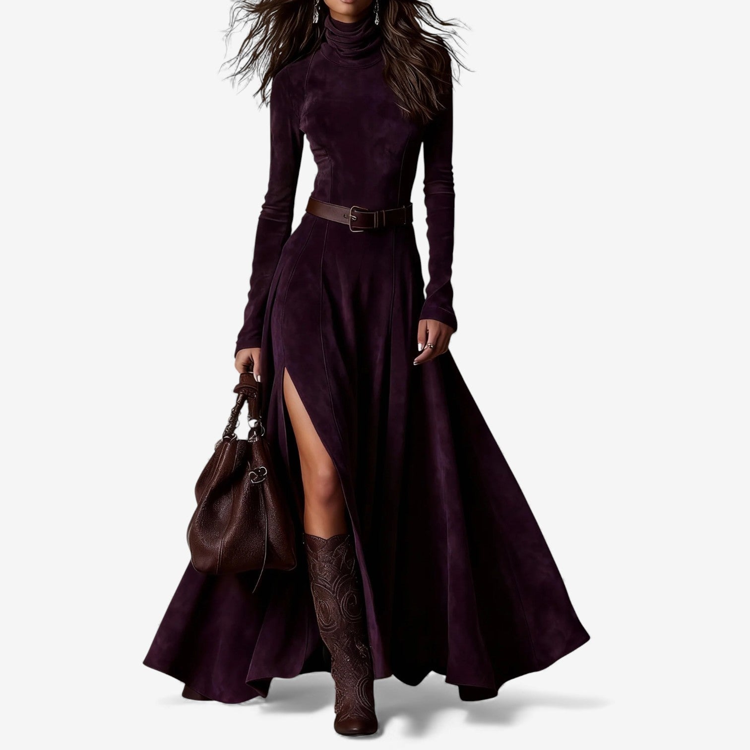 Marissa | Long Dress in Suede Look