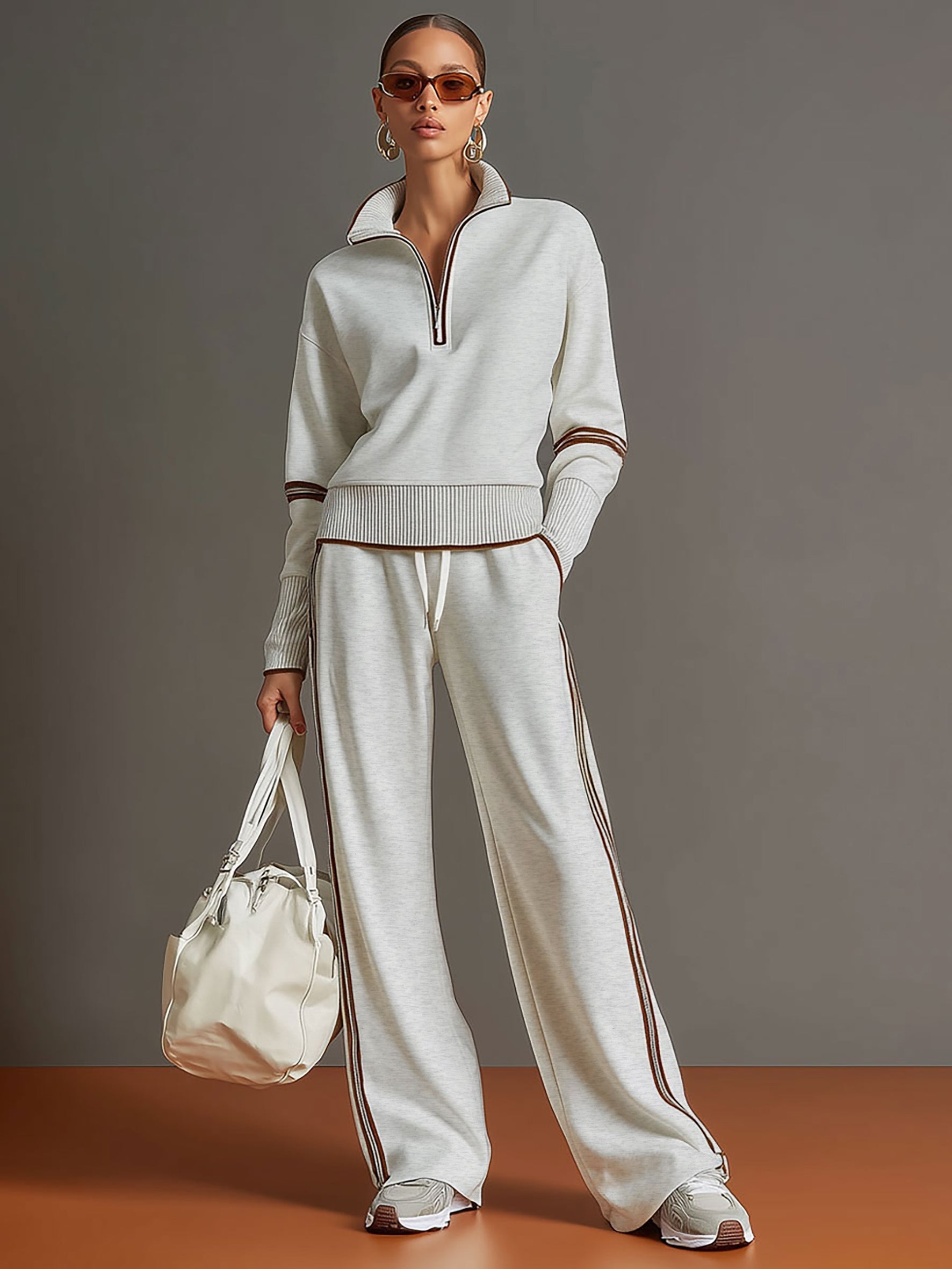 Mariette | Elegant Lounge Set With a Zipup & wide-leg trousers